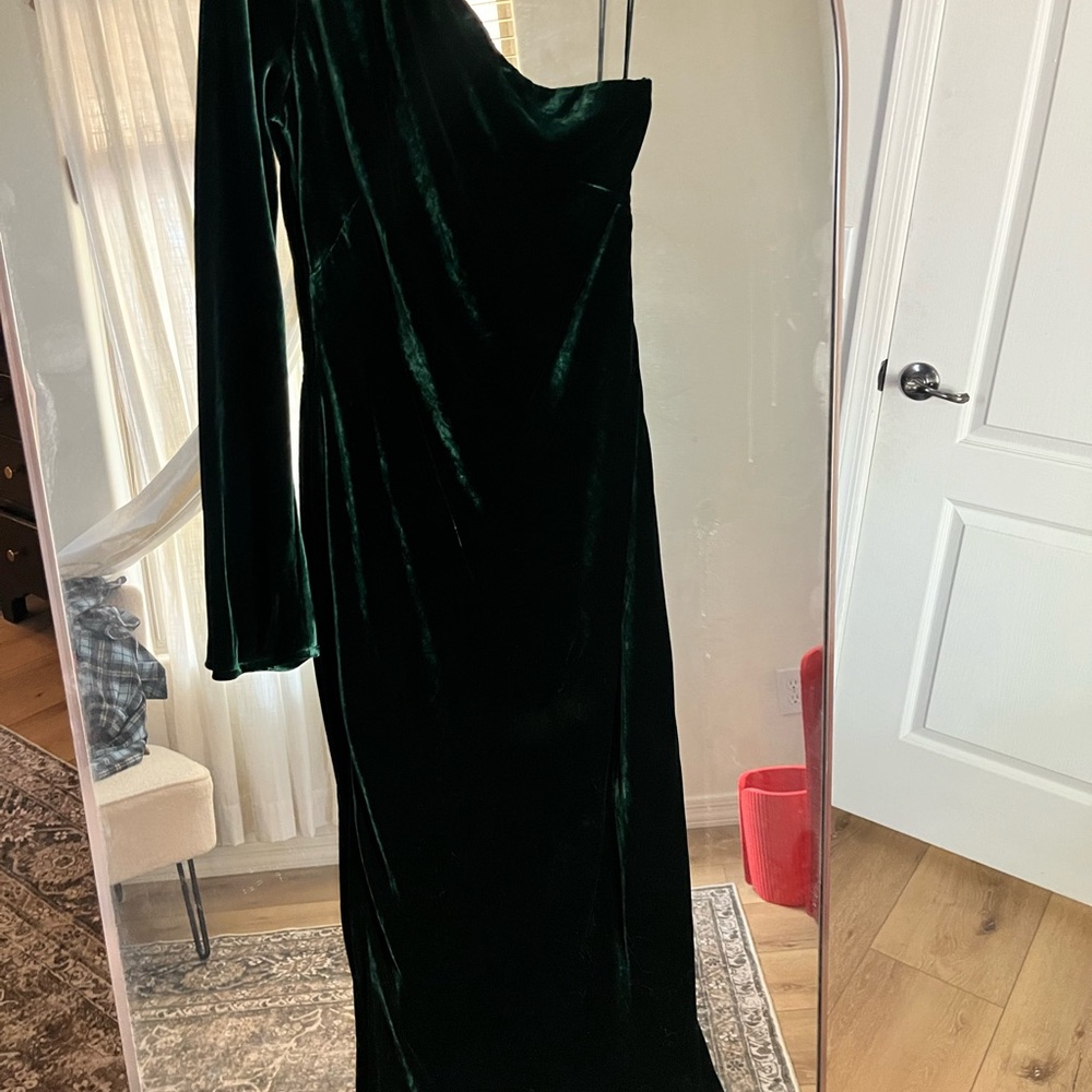 Elegant Polo Ralph Lauren Green Velvet One-Shoulder Dress